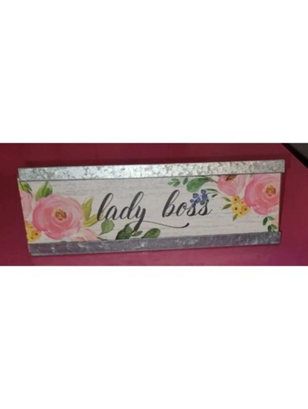 FARMHOUSE STYLE "LADY BOSS" GALVANIZED METAL DESK SIGN